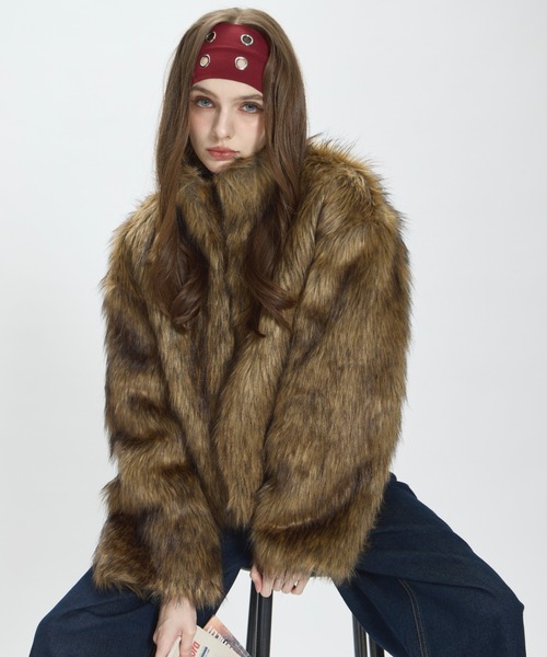 【初期】2002AW WHIZ LIMITED ブラウン ファー ジャケット セール】[裏ファー]2WAYヴィンテージライクファー付フェイクレザー