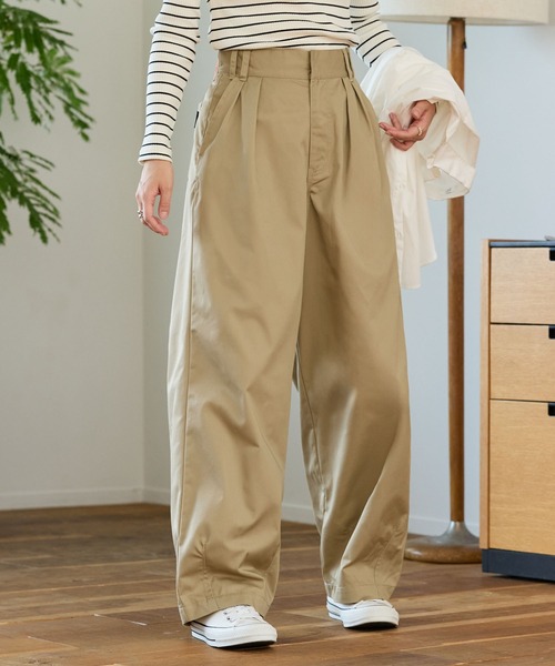 ハイウエストワイドイージータックカーブパンツ〈マシンウォッシャブル