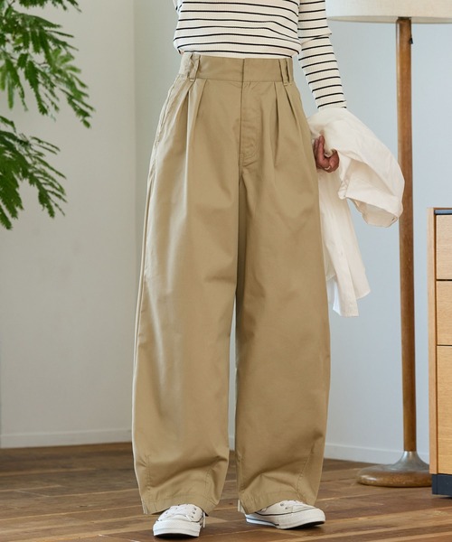 なかがわページ ハイウエストワイドイージータックカーブパンツ〈マシン