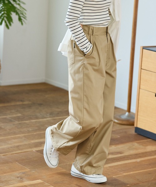 ティ　ぺージ ハイウエストワイドイージータックカーブパンツ〈マシンウォッシャブル