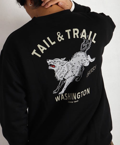 GERRY（ジェリー）の「GERRY 裏起毛 グラフィック バックプリント ワンポイント刺繍 スウェット ウルフ アウトドアモチーフ（スウェット・メンズ・ブラック/アッシュグレー/ブラック系その他/ネイビー・L/M/LL）」の3枚目の写真