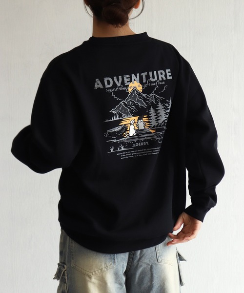 GERRY（ジェリー）の「GERRY 裏起毛 グラフィック バックプリント ワンポイント刺繍 スウェット ウルフ アウトドアモチーフ（スウェット・メンズ・ブラック/アッシュグレー/ブラック系その他/ネイビー・L/M/LL）」の2枚目の写真