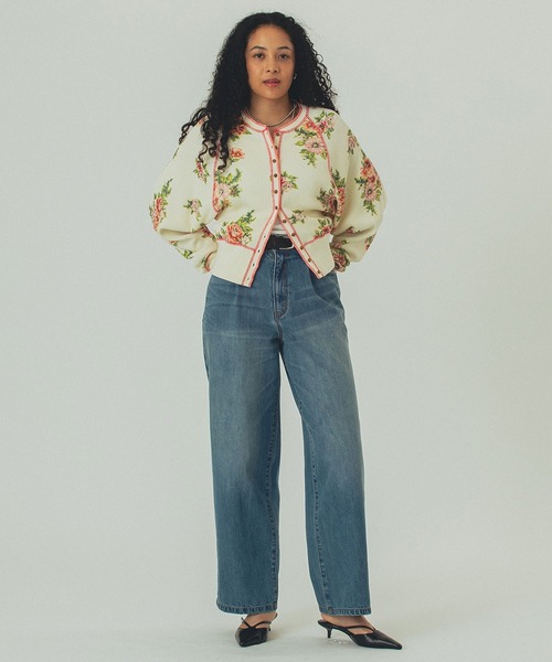 ROSE BUD（ローズバッド）の「(mag.by c)FLOWER PRINT WAFFLE CARDIGAN（カーディガン/ボレロ・レディース・オフホワイト/グレー・ONE SIZE）」の6枚目の写真