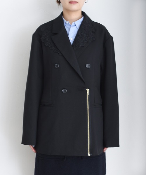 レースカラー ジップ ダブルジャケット（テーラードジャケット