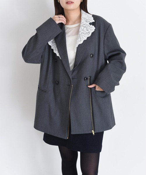 Eimee Law(エイミーロウ)の「レースカラー ジップ ダブルジャケット(テーラードジャケット・レディース・モカ/ブラック/チャコールグレー・FREE)」の10枚目の写真
