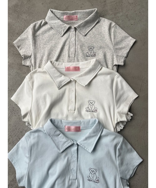 MORE self LOVE(モアセルフラブ)の「【MORE BEAR】レースポロトップス(Tシャツ/カットソー・レディース・グレー/ブルー/ホワイト・FREE)」の3枚目の写真