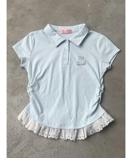 MORE self LOVE(モアセルフラブ)の「【MORE BEAR】レースポロトップス(Tシャツ/カットソー・レディース・グレー/ブルー/ホワイト・FREE)」の1枚目の写真