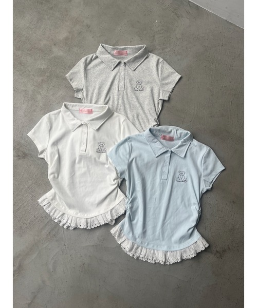 MORE self LOVE(モアセルフラブ)の「【MORE BEAR】レースポロトップス(Tシャツ/カットソー・レディース・グレー/ブルー/ホワイト・FREE)」の11枚目の写真