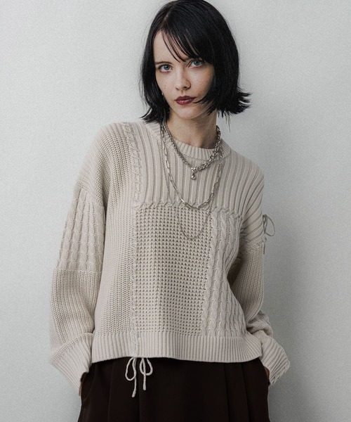 セール】パッチワークショートニットプルオーバー(HARE)（ニット