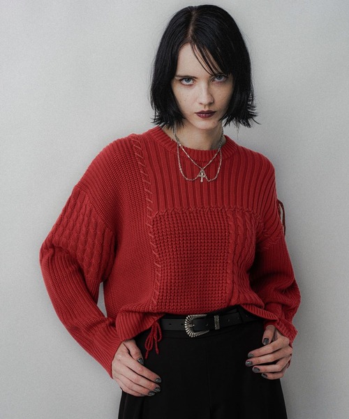 HARE(ハレ)の「パッチワークショートニットプルオーバー(HARE)(ニット/セーター・レディース・オレンジ/ブラック/オフホワイト・FREE)」の3枚目の写真