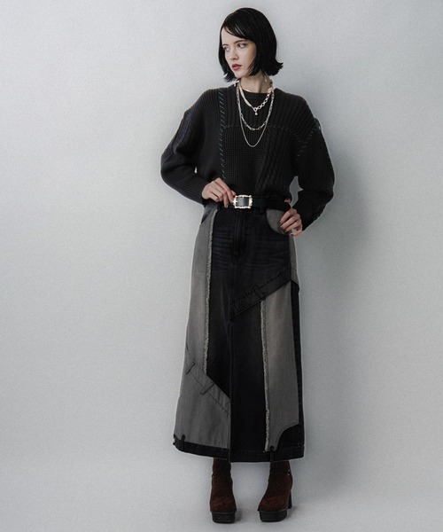 HARE(ハレ)の「パッチワークショートニットプルオーバー(HARE)(ニット/セーター・レディース・オレンジ/ブラック/オフホワイト・FREE)」の11枚目の写真