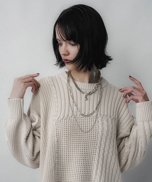 HARE(ハレ)の「パッチワークショートニットプルオーバー(HARE)(ニット/セーター・レディース・オレンジ/ブラック/オフホワイト・FREE)」の14枚目の写真