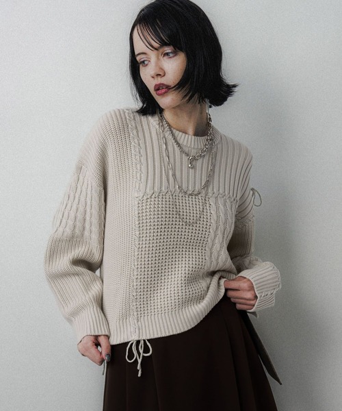 ATTACHMENT 20AW ニット パッチワーク クルーネックプルオーバー パッチワーククルーネックニット