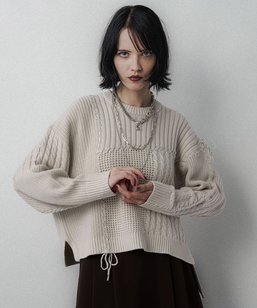 HARE(ハレ)の「パッチワークショートニットプルオーバー(HARE)(ニット/セーター・レディース・オレンジ/ブラック/オフホワイト・FREE)」の16枚目の写真