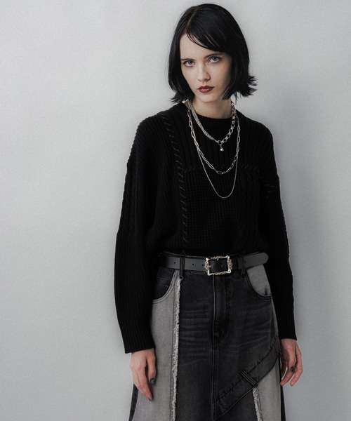 HARE(ハレ)の「パッチワークショートニットプルオーバー(HARE)(ニット/セーター・レディース・オレンジ/ブラック/オフホワイト・FREE)」の21枚目の写真