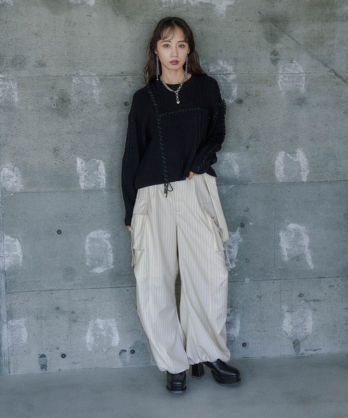 HARE(ハレ)の「パッチワークショートニットプルオーバー(HARE)(ニット/セーター・レディース・オレンジ/ブラック/オフホワイト・FREE)」の5枚目の写真