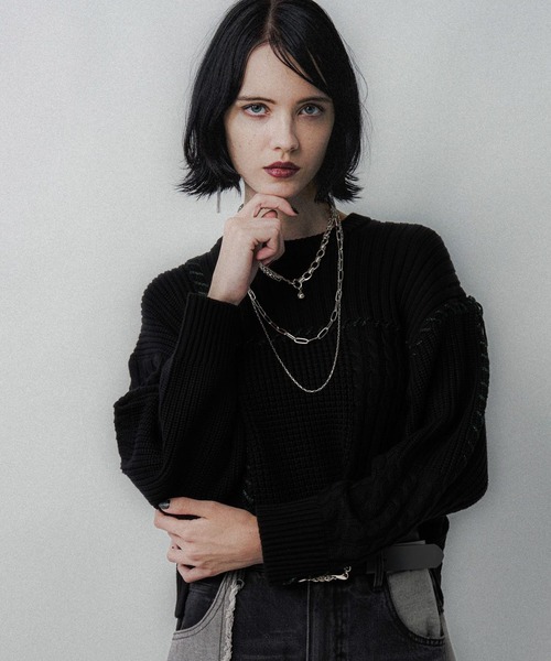 HARE(ハレ)の「パッチワークショートニットプルオーバー(HARE)(ニット/セーター・レディース・オレンジ/ブラック/オフホワイト・FREE)」の8枚目の写真