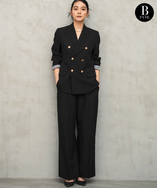 テーラードジャケット テーパードパンツ パンツ セット 洗える ブラック セール】【パンツタイプが選べる】テーラードジャケット