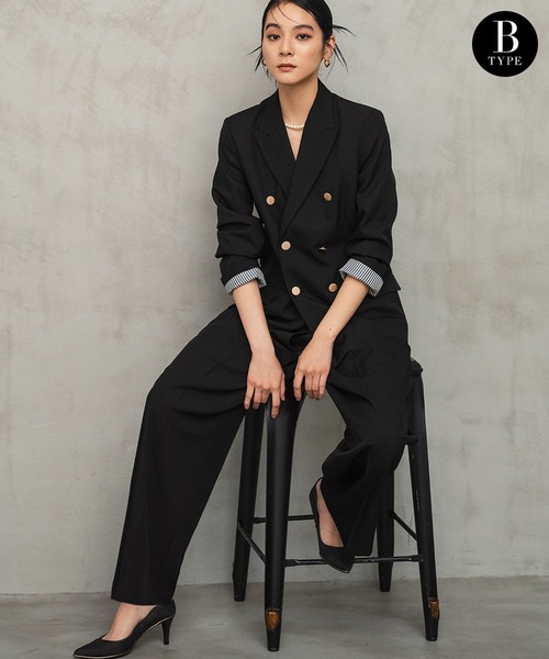 Flolia（フロリア）の「【パンツタイプが選べる】テーラードジャケット テーパードパンツ ワイドパンツ セットアップ スーツ フォーマル セレモニー 卒業式 卒園式 入学式 入園式 ママスーツ ビジネス 七五三 ママ 母親【洗える】《着用動画あり》（スーツセット・レディース・ベージュ/ネイビー/ベージュ系その他/ブラック/ブラック系その他/ネイビー系・S/M/L/2L）」の12枚目の写真