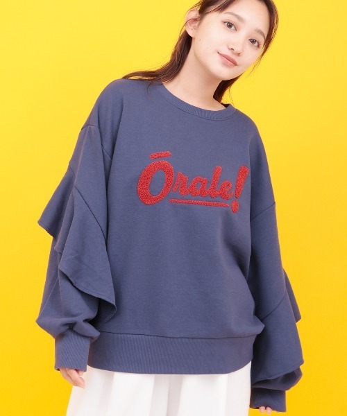 チチカカ（チチカカ）の「Orale! ラッフルスリーブロゴ刺繍プルオーバー（スウェット・レディース・チャコールグレー/ライトグレー/ネイビー・FREE）」の3枚目の写真