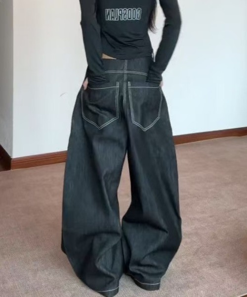 FreeZone（フリーゾーン）の「メタルバックルデザイン デニムワイドパンツ（デニムパンツ・メンズ・ダークブルー・L/M/S）」の3枚目の写真