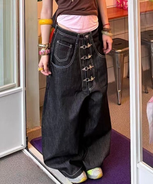 FreeZone（フリーゾーン）の「メタルバックルデザイン デニムワイドパンツ（デニムパンツ・メンズ・ダークブルー・L/M/S）」の5枚目の写真