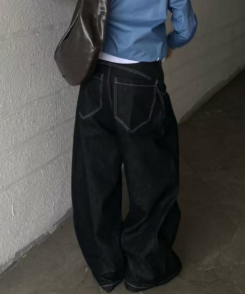 FreeZone（フリーゾーン）の「メタルバックルデザイン デニムワイドパンツ（デニムパンツ・メンズ・ダークブルー・L/M/S）」の21枚目の写真