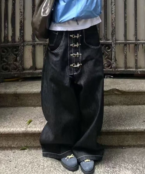 FreeZone（フリーゾーン）の「メタルバックルデザイン デニムワイドパンツ（デニムパンツ・メンズ・ダークブルー・L/M/S）」の17枚目の写真