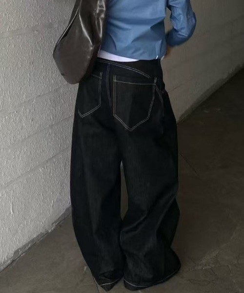 FreeZone（フリーゾーン）の「メタルバックルデザイン デニムワイドパンツ（デニムパンツ・メンズ・ダークブルー・L/M/S）」の9枚目の写真