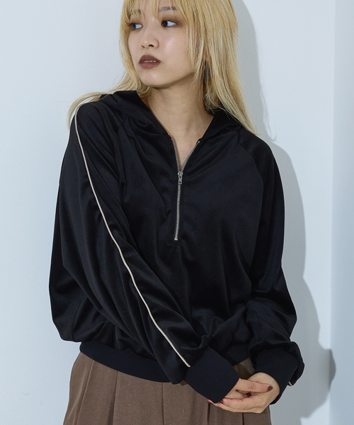 NOMINE（ノミネ）の「【セットアップ】ベロアハーフジップ フーディー パーカー（パーカー・レディース・ブラック/ブラウン/グレー・フリー）」の2枚目の写真
