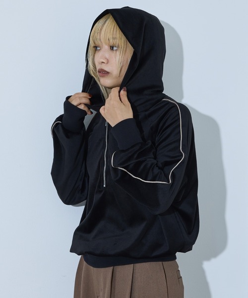 NOMINE（ノミネ）の「【セットアップ】ベロアハーフジップ フーディー パーカー（パーカー・レディース・ブラック/ブラウン/グレー・フリー）」の16枚目の写真