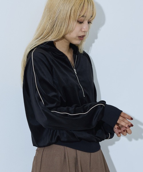 NOMINE（ノミネ）の「【セットアップ】ベロアハーフジップ フーディー パーカー（パーカー・レディース・ブラック/ブラウン/グレー・フリー）」の15枚目の写真