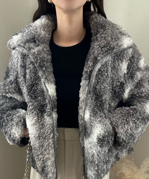 ボアブルゾン グレー 楽天市場】ショート丈 ボアブルゾン ボアジャケット ハイネック ジップ