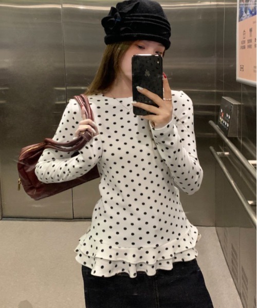 gossip！ロサンゼルス（ゴシップロサンゼルス）の「ドット柄にきゅん♪フリルカットソー（長袖  Y2K（Tシャツ/カットソー・レディース・ドット・FREE）」の7枚目の写真