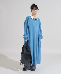 限定展開 配色 ポロ襟 ワンピース/ハーフジップ
