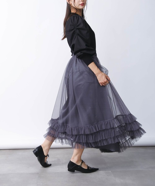 PICCIN PERLA(ピッチンペルラ)の「フリルチュールスカート(スカート・レディース・グレー/ブラック・M)」の17枚目の写真