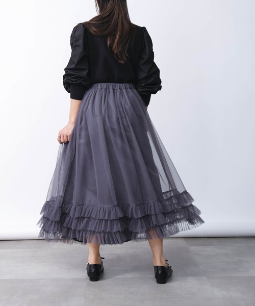 PICCIN PERLA(ピッチンペルラ)の「フリルチュールスカート(スカート・レディース・グレー/ブラック・M)」の19枚目の写真