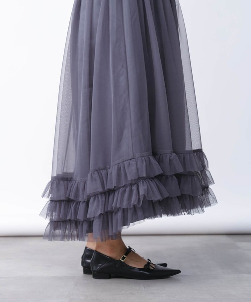 PICCIN PERLA(ピッチンペルラ)の「フリルチュールスカート(スカート・レディース・グレー/ブラック・M)」の6枚目の写真