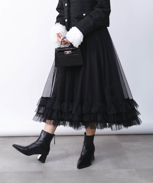 PICCIN PERLA(ピッチンペルラ)の「フリルチュールスカート(スカート・レディース・グレー/ブラック・M)」の18枚目の写真