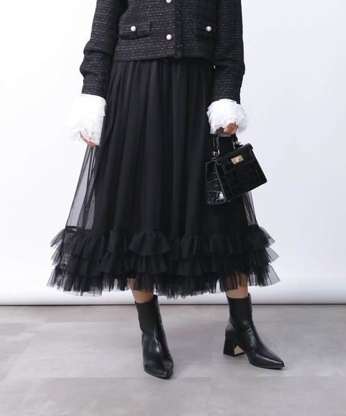 PICCIN PERLA(ピッチンペルラ)の「フリルチュールスカート(スカート・レディース・グレー/ブラック・M)」の20枚目の写真