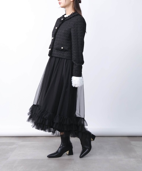 PICCIN PERLA(ピッチンペルラ)の「フリルチュールスカート(スカート・レディース・グレー/ブラック・M)」の5枚目の写真