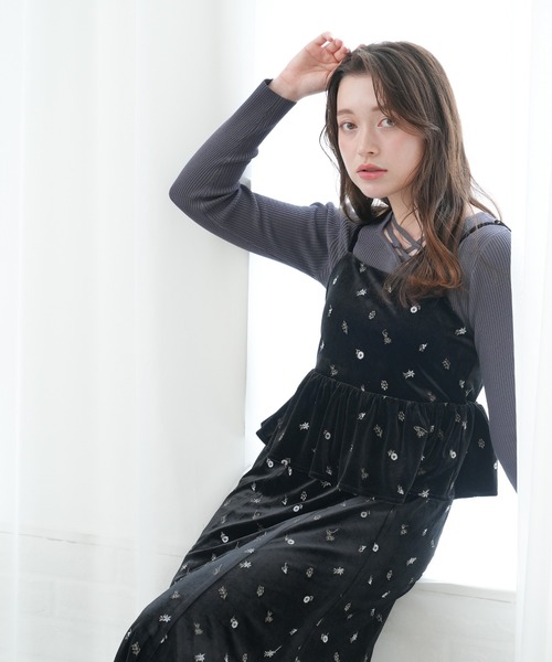 フラワー刺繍ベロアキャミワンピース（ワンピース）｜ASTORIA