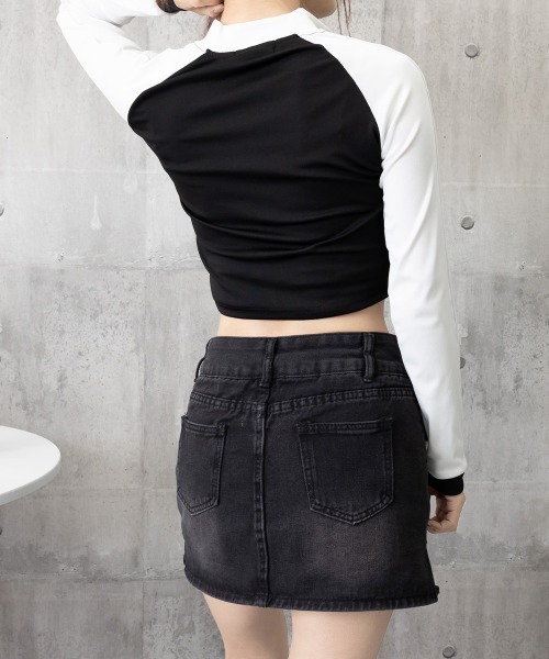 Miniministore(ミニミニストア)の「ロゴジップアップ クロップドトップス長袖(Tシャツ/カットソー・レディース・ブラック×グレー/ホワイト×ブラック・FREE)」の20枚目の写真
