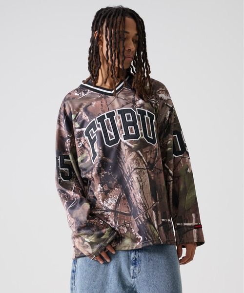 FUBU（ フブ）の「FUBU フブ ブランド ロゴ ナンバー ワッペン Vネック 長袖 ホッケーシャツ ゲームシャツ（Tシャツ/カットソー・メンズ・ブラウン/グレー・M/XL/L/XXL）」の17枚目の写真