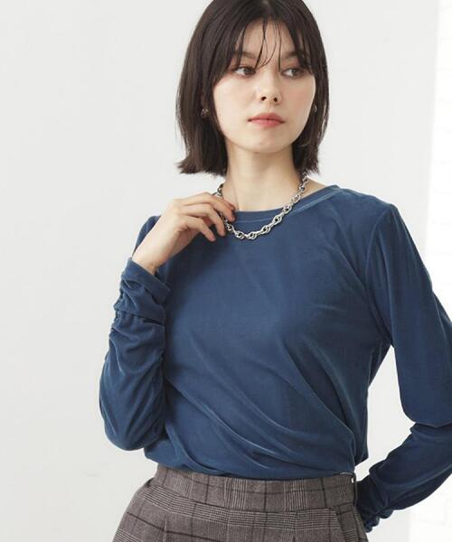 THE SHOP TK （ザ ショップ ティーケー ）の「【程よいシアー感】ベロア袖クシュプルオーバー（Tシャツ/カットソー・レディース・ダークブラウン/アイボリー/ブルー/チャコールグレー・13/12）」の4枚目の写真