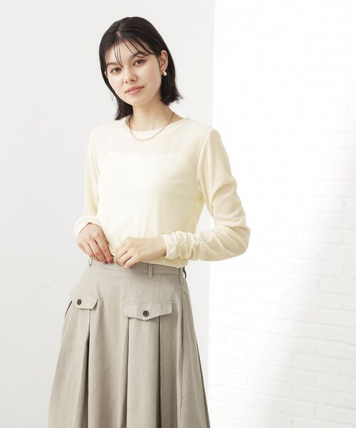 THE SHOP TK （ザ ショップ ティーケー ）の「【程よいシアー感】ベロア袖クシュプルオーバー（Tシャツ/カットソー・レディース・ダークブラウン/アイボリー/ブルー/チャコールグレー・13/12）」の7枚目の写真