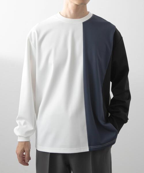 ITEMS URBANRESEARCH（アイテムズ アーバンリサーチ）の「ポンチ切替 ロングスリーブ Tops（Tシャツ/カットソー・メンズ・グレー/ネイビー/ベージュ・LARGE/MEDIUM）」の3枚目の写真