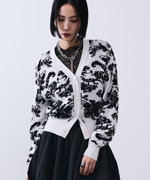 フラワージャガード柄ショート丈カーディガン（カーディガン/ボレロ