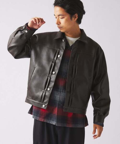 JOURNAL STANDARD relume（ジャーナルスタンダード　レリューム）の「シンセティック レザー トラッカージャケット（その他アウター・メンズ・ブラック/ブラウン・LARGE/MEDIUM）」の9枚目の写真