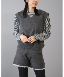 Doumoi（ドゥモエ）の「ニットフーデッドベスト＆ショートパンツ　セットアップ　スーツ（セットアップ）」